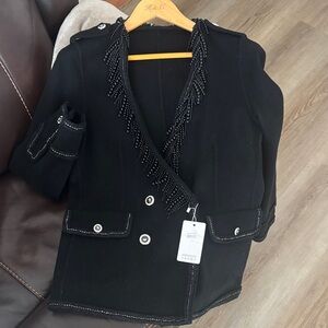 Elegant Black Women's Jacket with Beaded Trim